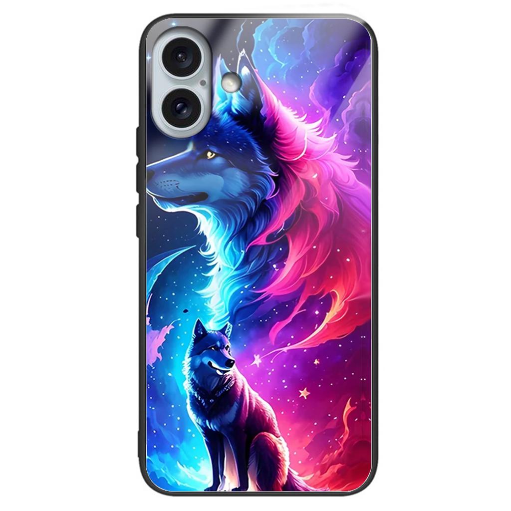 For iPhone 16 Plus TPU Case Tempered Glass Back Phone Cover Pattern Printing