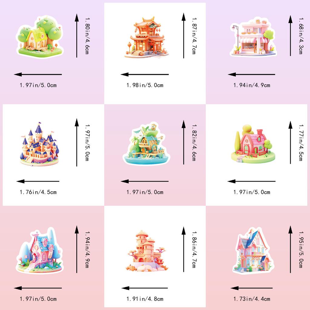 50 3D Miniature Stickers Cartoon 3D Miniature Scene Graffiti Stickers Personalized Three-Dimensional Stickers