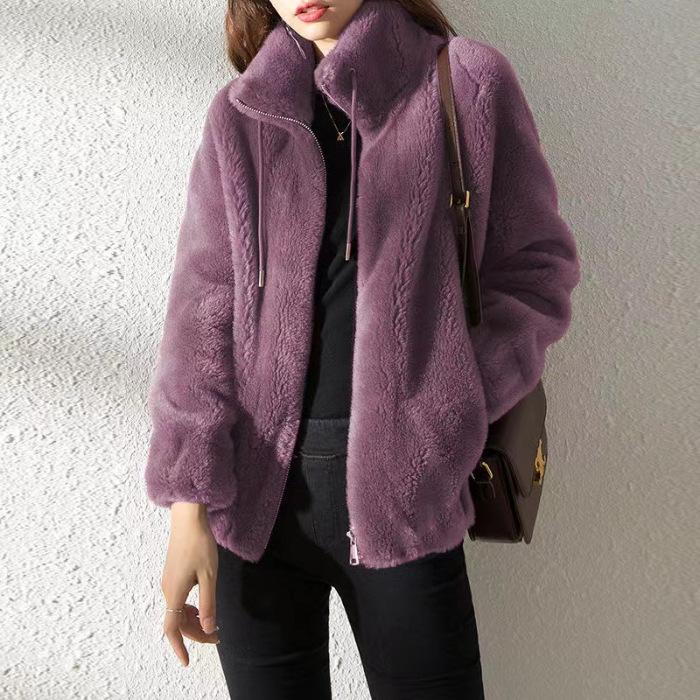 Double Sided Velvet Warm High Neck Hoodie for Autumn and Winter, Women's Cardigan with Zipper and Plush Top