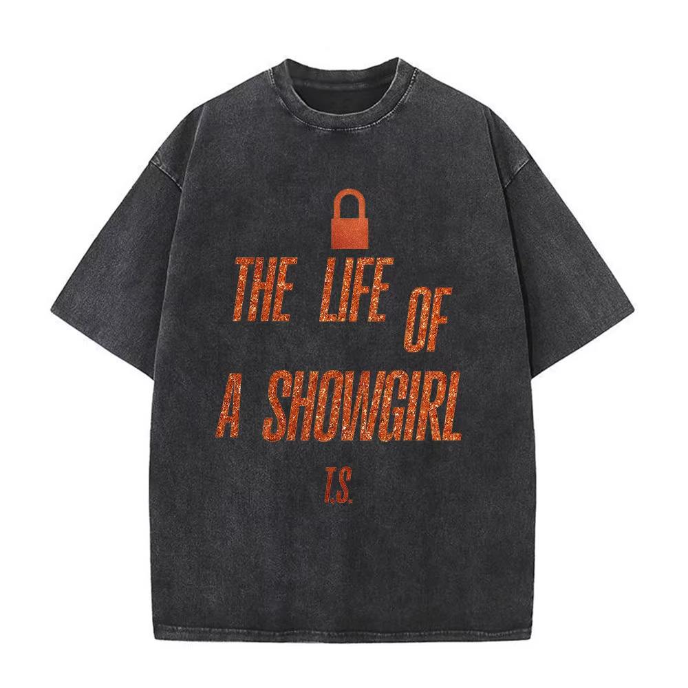 The Life of A Showgirl Album Merch Tshirts Fan Gifts Mens Women Clothing Vintage Washed Cotton Oversized Short Sleeve T Shirts