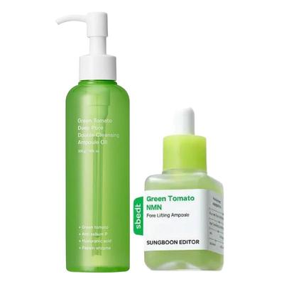 UNGBOON EDITOR Grüne Tomate Porenreinigungöl + Grüne Tomate NMN Porenlifting Ampulle K-Beauty Mitesserentferner & Porenverfeinerungs Set 200ml + 40ml