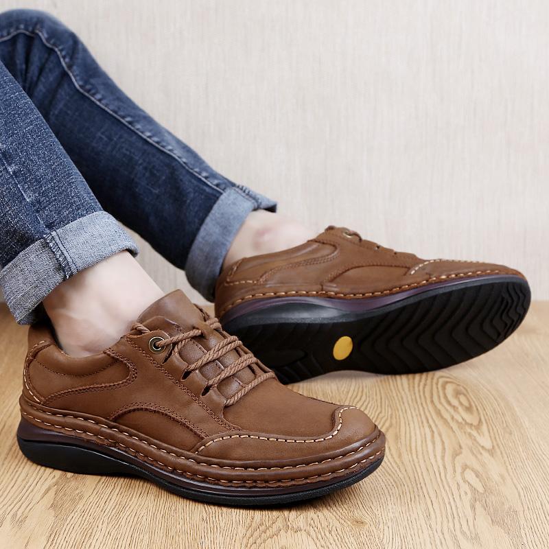 Fashion Hand-Stitched Full-Grain Leather Men's Casual Shoes 2025 Summer New Breathable Durable Anti-Slip Driving Shoes Plus Size 38-45