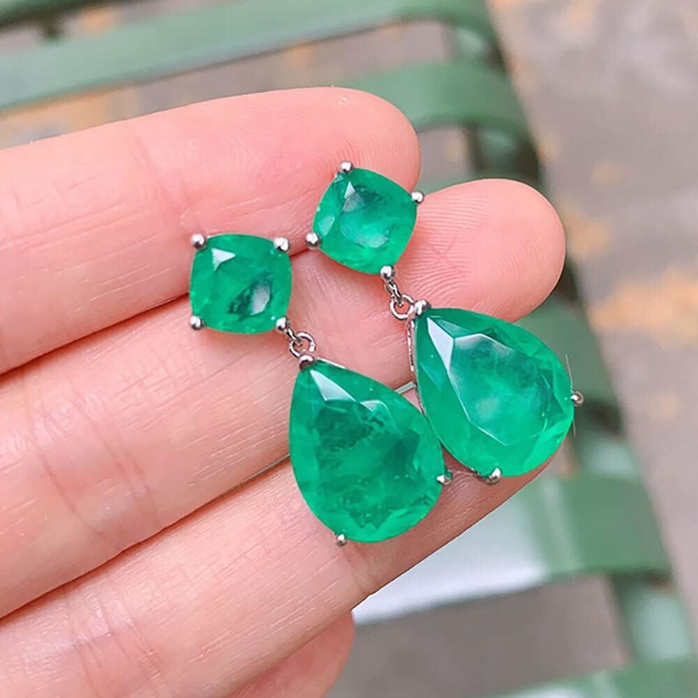 2021 Trend 925 Sterling Silver Paraiba Tourmaline Emerald Gemstone Big Drop Earrings for Women Cocktail Party Fine Jewelry Giift