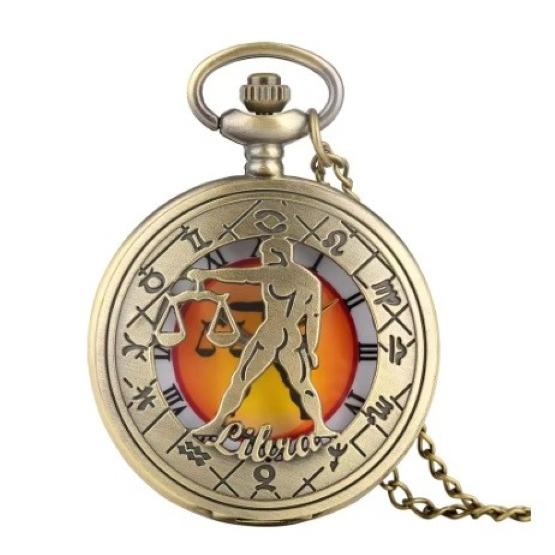Vintage Retro Hollow Twelve Zodiac Map Design Animal Quartz Pocket Watch Unisex Men Women Necklace Pendant Clock Chain Classic Dial Jewelry Gift