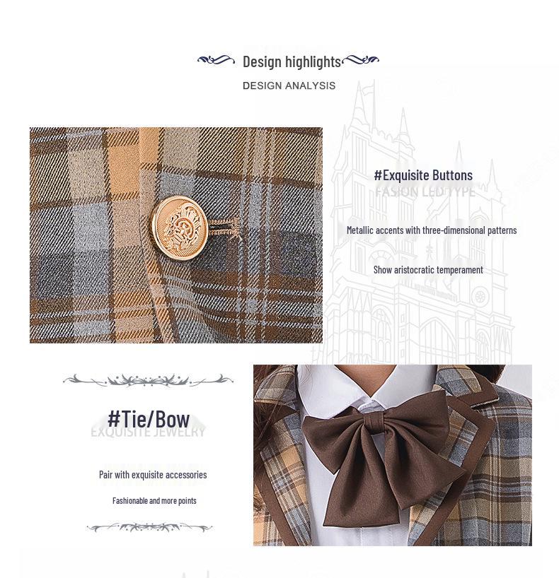 Children's British Academy Style Plaid School Uniform Set - Spring & Autumn