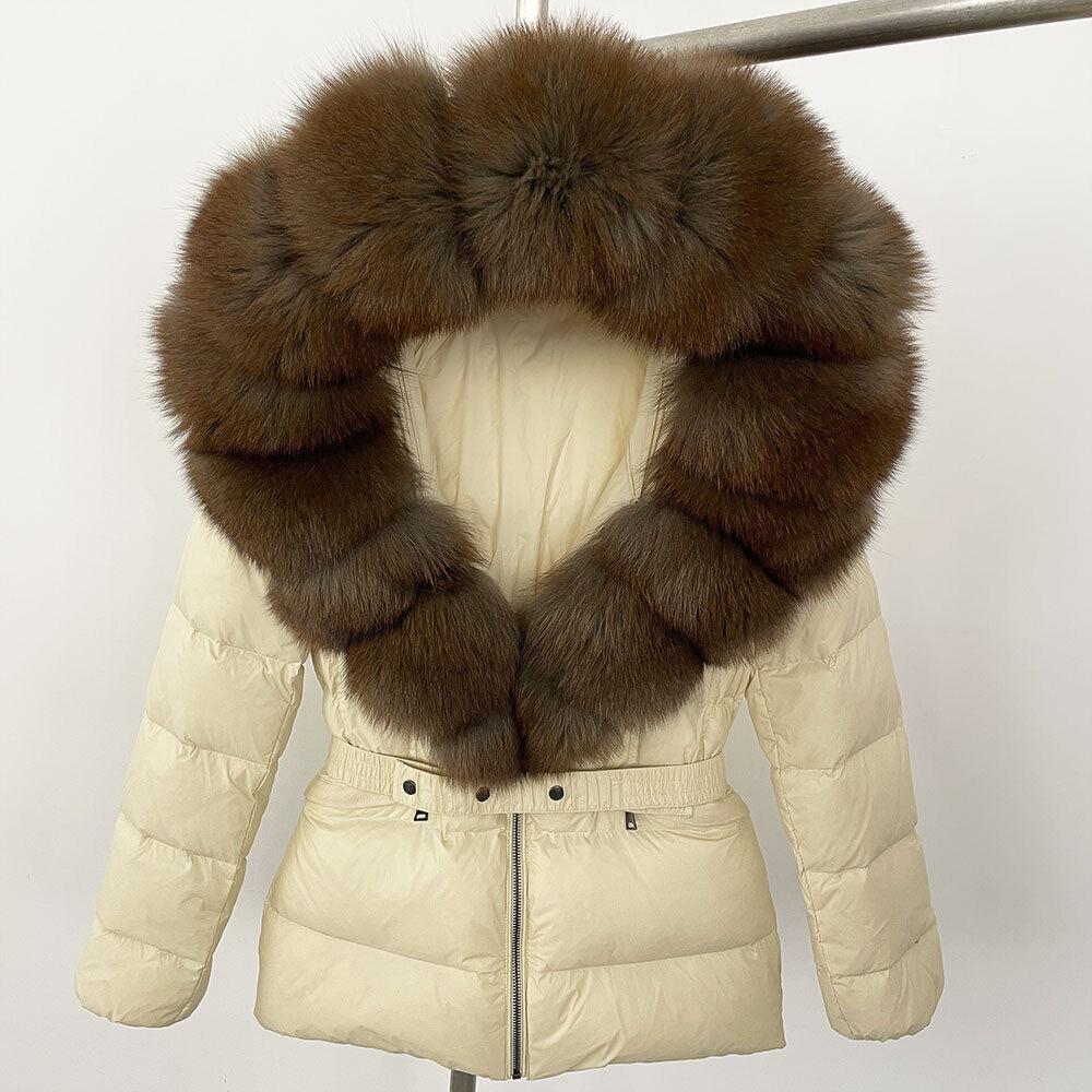 OFTBUY Winter Jacket Women's Real Raccoon Fox Fur White Duck Down Coat Thick Warm