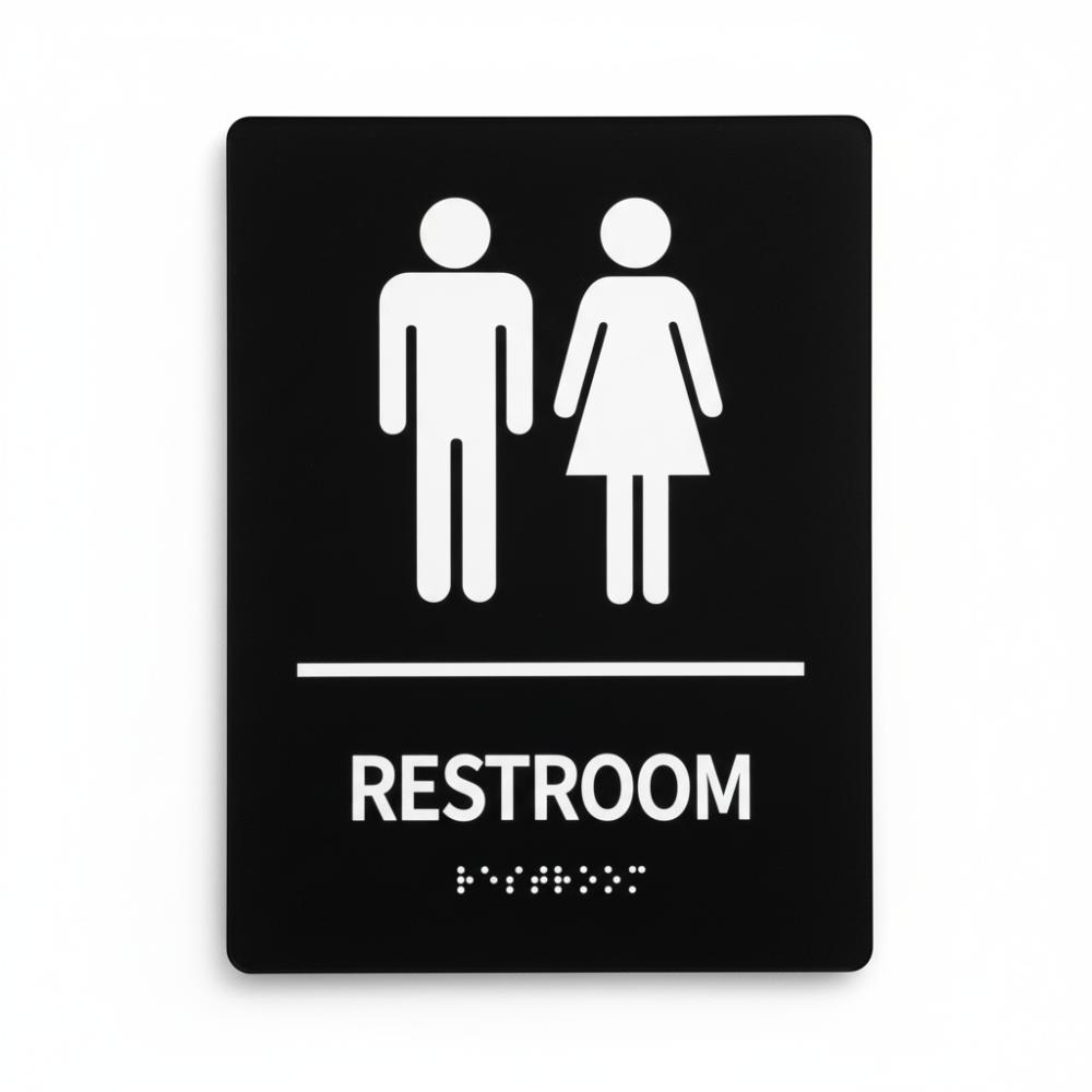 Black Unisex Bathroom Sign Acrylic Gender Neutral Signs Wall Mounted Restroom Signs  Business Use A Restroom Sign