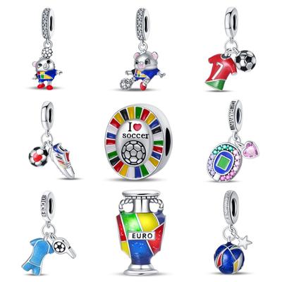 925 Silver Football Jersey Sneakers Trophy Pendant Beads DIY Style Beaded Bracelet Jewelry Bracelet Jewelry Gift