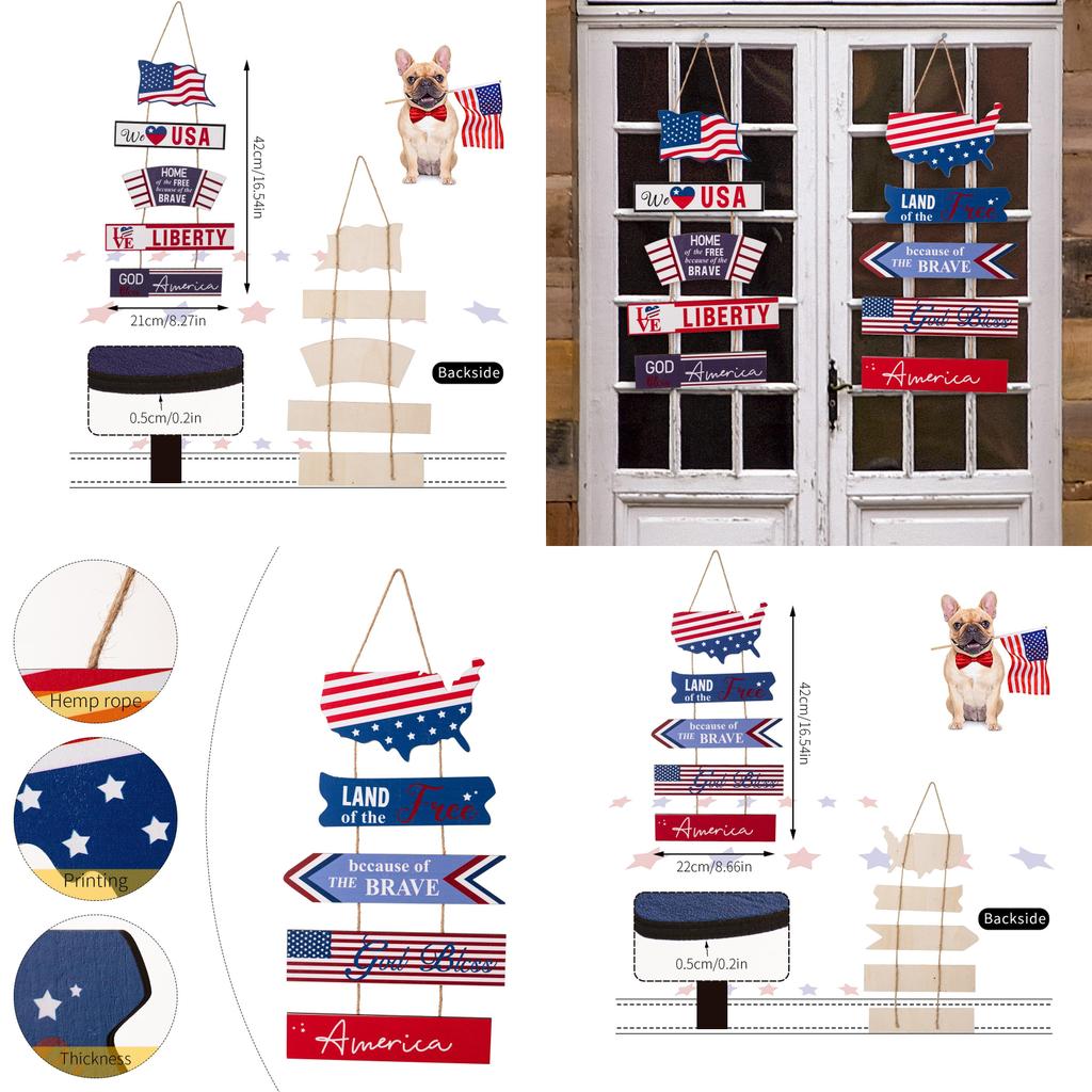 Stylish Usa Themed Wooden Hanging Decor Featuring Patriotic Red Blue White Colors For Independence Day