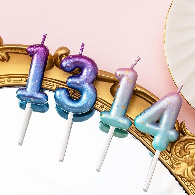 Ins Galaxy Gradient Digital Birthday Candle Ornament Pink Blue Purple Layout Party Cake Baking Plug-in Card
