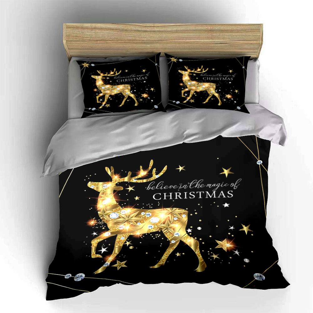 Golden Reindeer Christmas Decor Bedding Duvet Cover Set Duvet Cover Pillowcases (1*Duvet Cover 2*Pillowcases, without duvet insert)