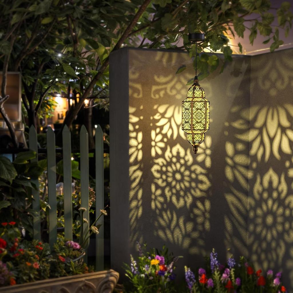 Twinkya Hanging Solar Lights Outdoor Garden Decorative Solar Lantern Waterproof Metal Moroccan Outdoor Decorations for Patio Pathway Yard Porch