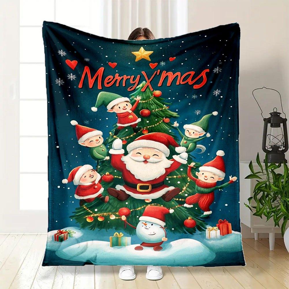 "Merry Christmas Elf & Santa Claus Decorations"Blanket Flannel Throw Blanket for Sofa, Bed, Travel, Camping, Office
