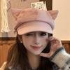 Korean Retro Cat Ear Octagonal Beret For Women Autumn And Winter Brushed And Warm