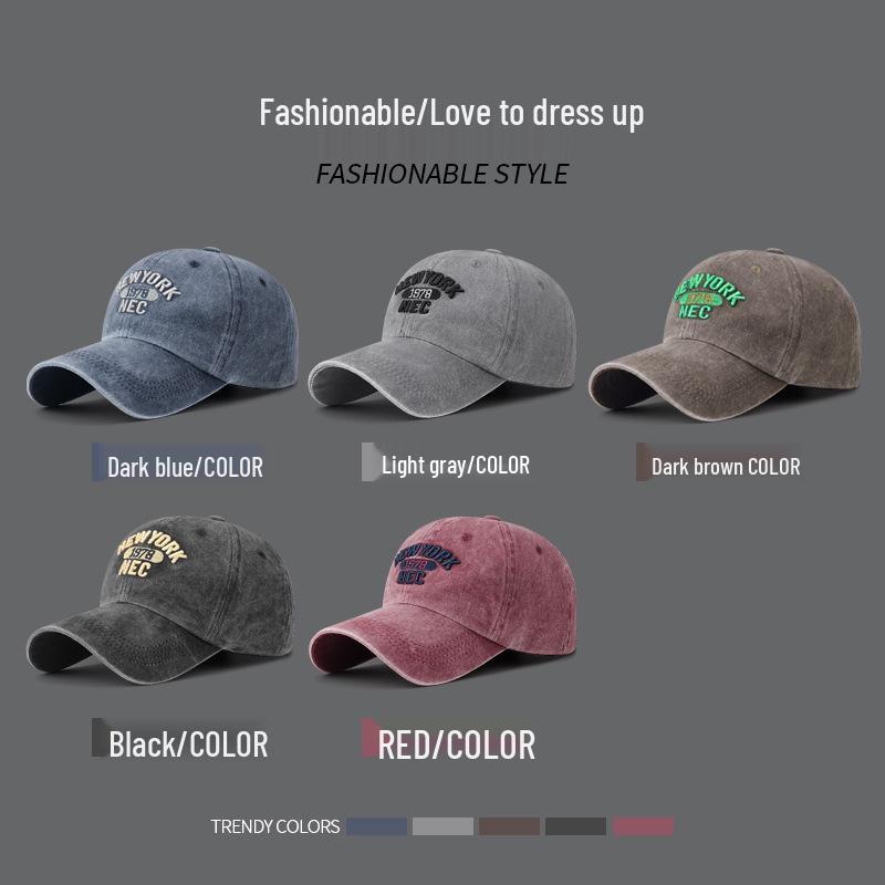 Korean Style Washed Cotton Baseball Cap - Embroidered Unisex Duckbill Hat for All Seasons