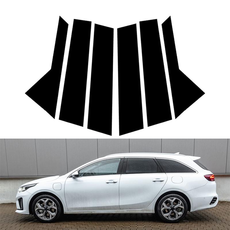 6pcs Car Window Door Column B C Pillar Post Trim Cover Glossy Black PC Stickers Accessories Fit For KIA CEED WAGON 2019-2024