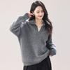 Women's Fluffy Warm Polo Neck Sweater - 95% Wool, 5% Cashmere Knitwear