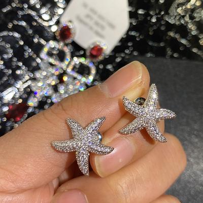Huitan Romantic Starfish Stud Earrings for Women  Color Bling Bling Crystal CZ Exquisite Accessories New Trendy Jewelry