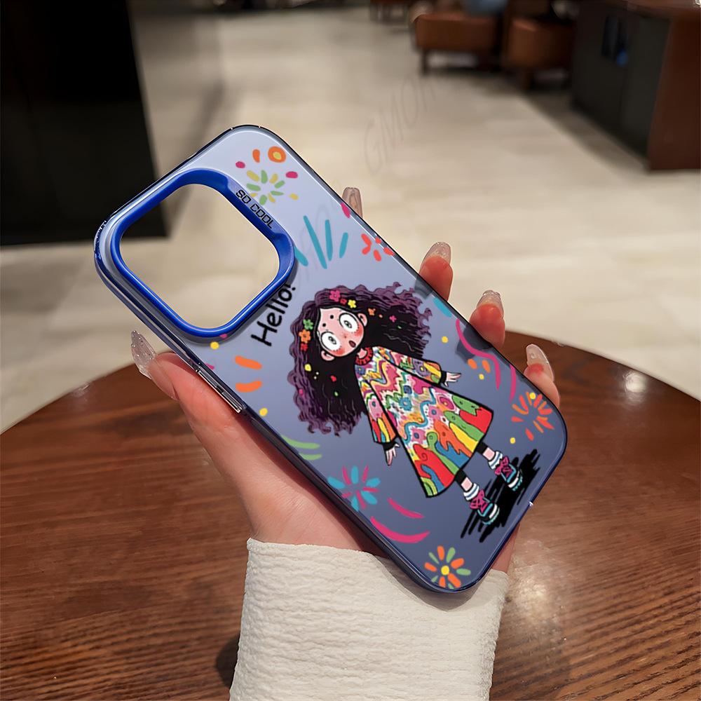 Ins Wind Hello Color Curly Hair Girl Mobile Phone Case iPhone16 Anti-drop Color Silver Apple 17 Girlfriend 15pm