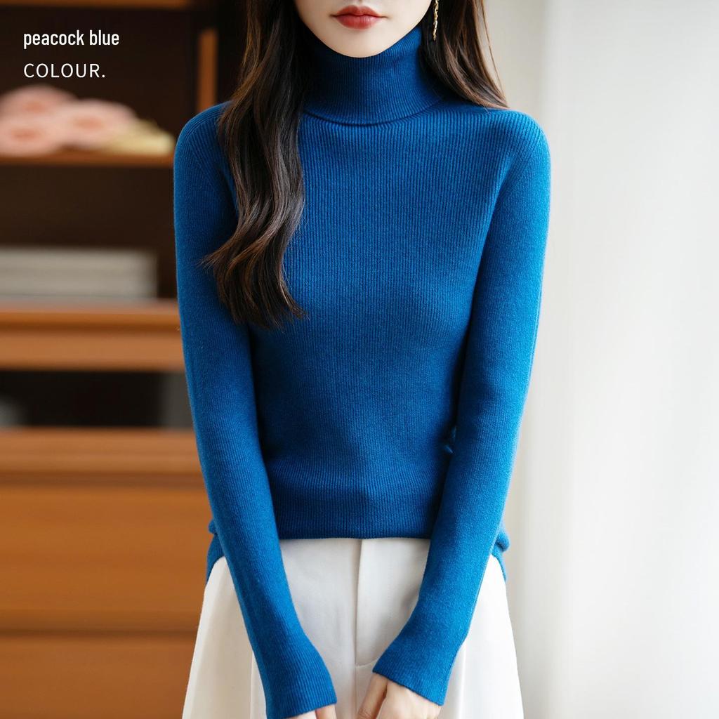 Women's Striped Wool High-Neck Sweater – Knitted Autumn/Winter Pullover Top