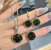 Italian Retro Gilt Imitation Natural Citrine Ring Pendant Stud Earrings Set Two-Color Gold Sea Blue Colored Treasure Necklace Women
