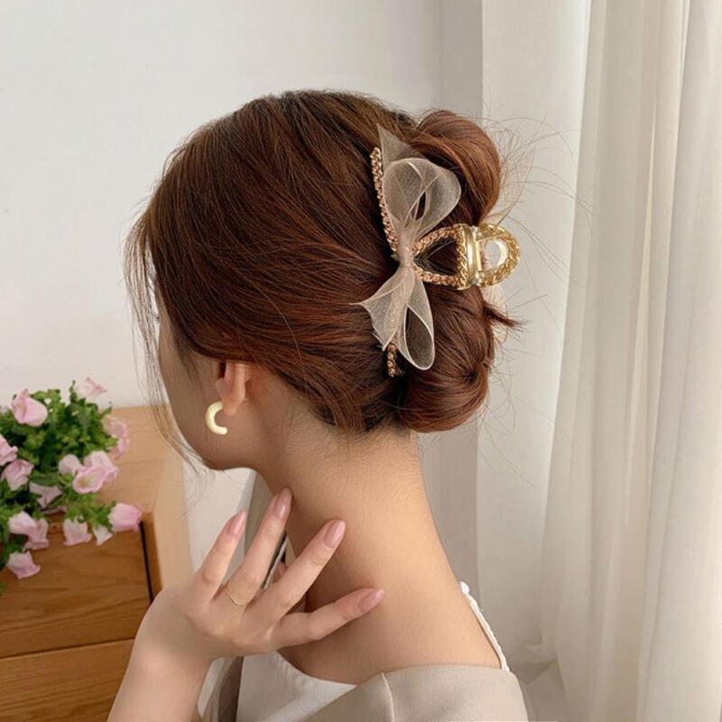 Twisted metal hair clip ballet core chiffon ribbon hair clip beige