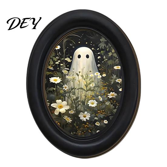 Decorative Wall Ornaments for Living Room Halloween Gothic Oval Wooden Hanging Plaque, Vintage Framed Black Cat Little Niche Aesthetic Decor