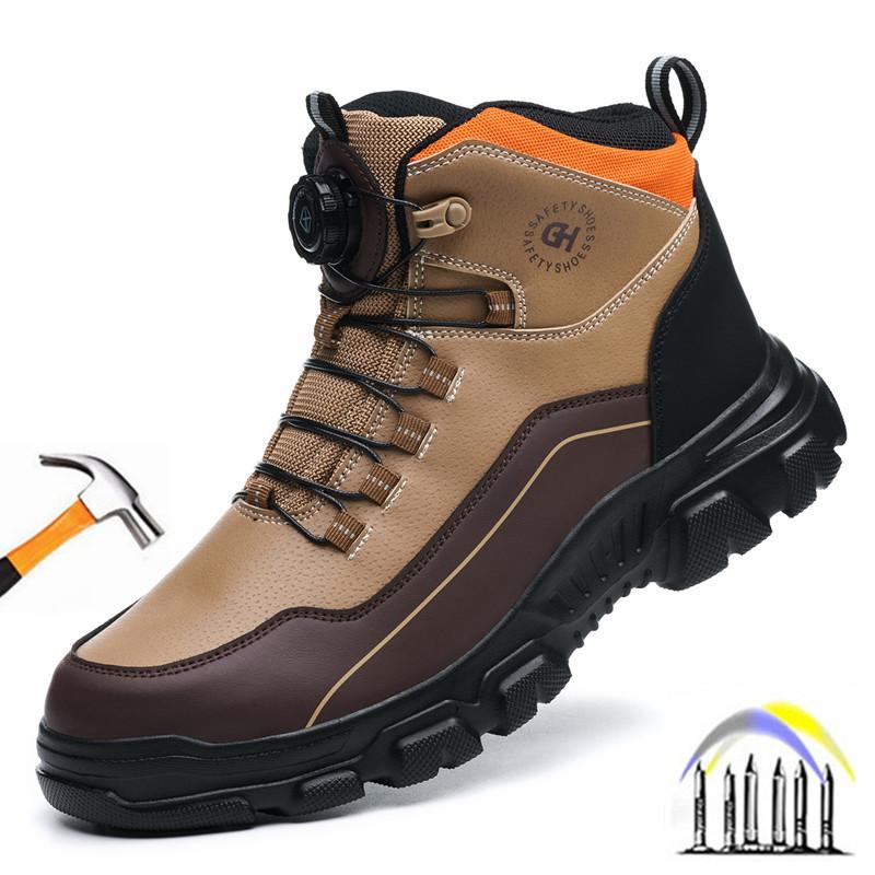 rotating button safety shoes with steel toe cap anti smash anti puncture winter lightweight safety shoes men ankle safety boots