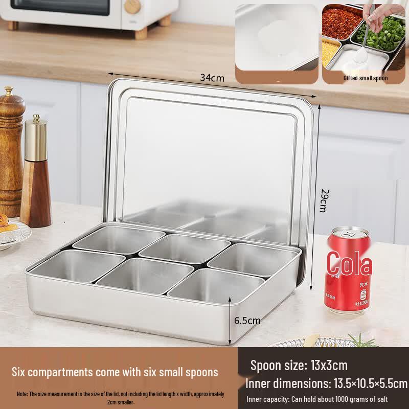 

Stainless Steel Condiment Organizer with Lid and Spoons