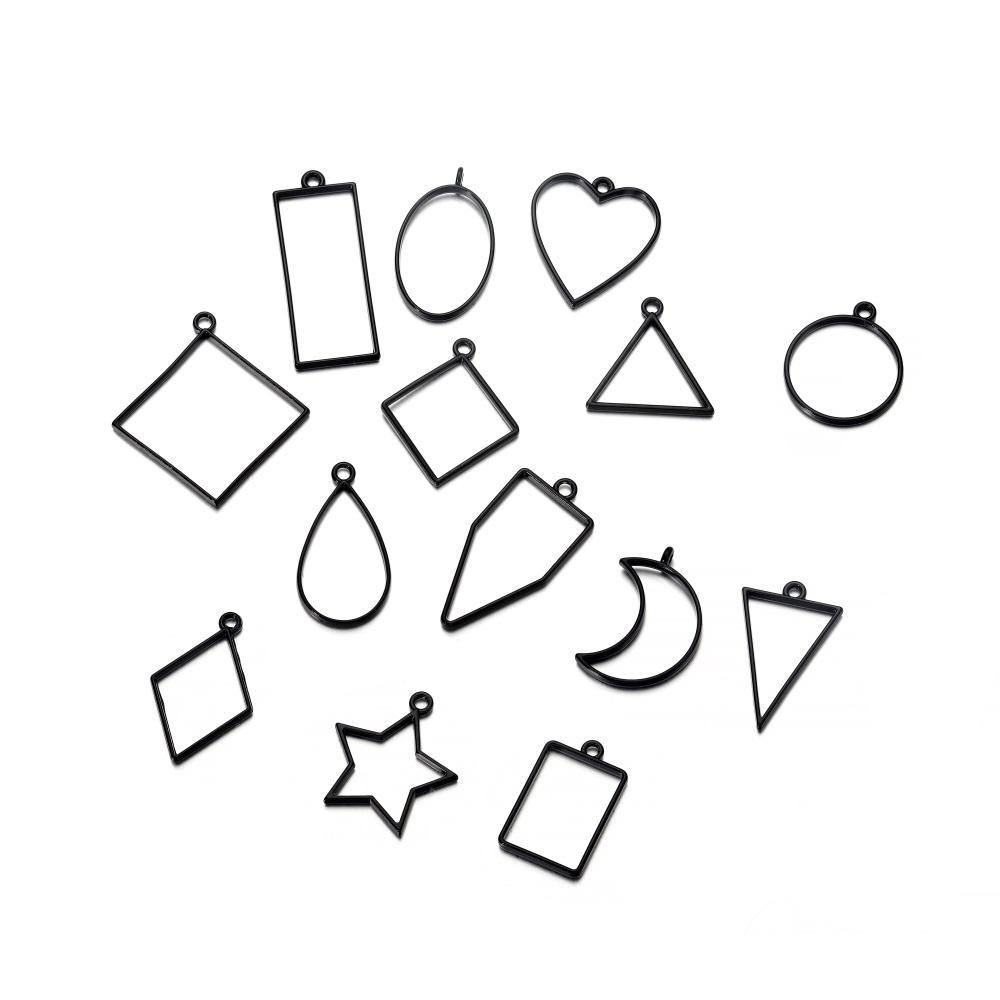 14Pcs/Lot Mixed Style Geometric Hollow Metal Frame Pendant for DIY Epoxy Resin Necklace Pendant Jewelry Making Accessories