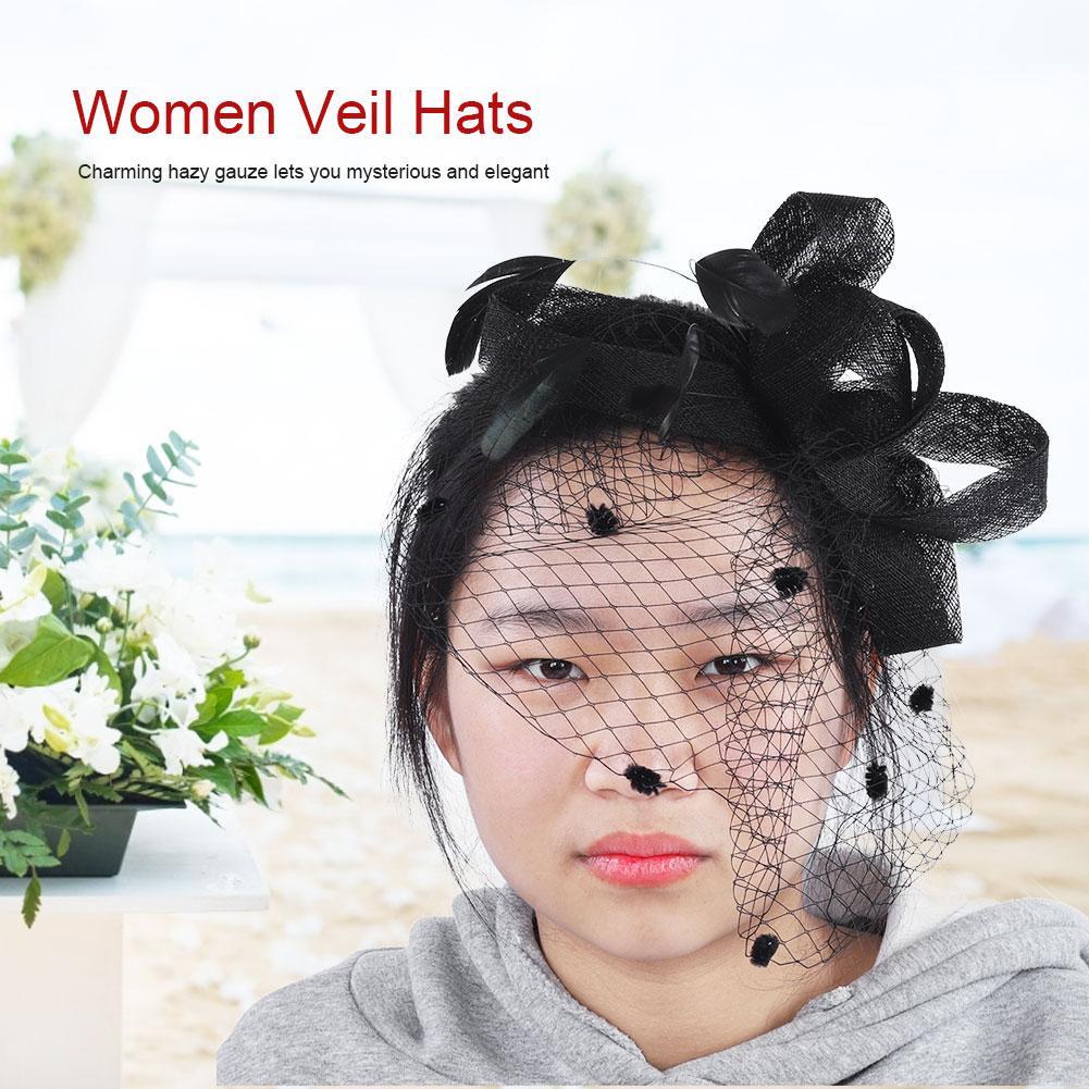 Wedding Women Net Mesh Bridal Face Veil Hats Brides Fascinator Headwear Hair Accessory(Black)