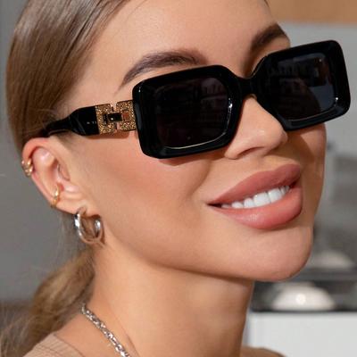 Retro Square Female Male Top Sunglasses Women Brand Designer Trend Pink Diamond Connecting Frame Legs Sun Glasses Men