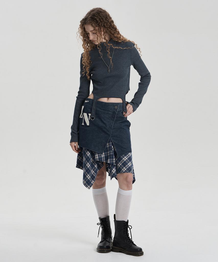Jenyujeu Layers Corduroy Check Skirt - Navy