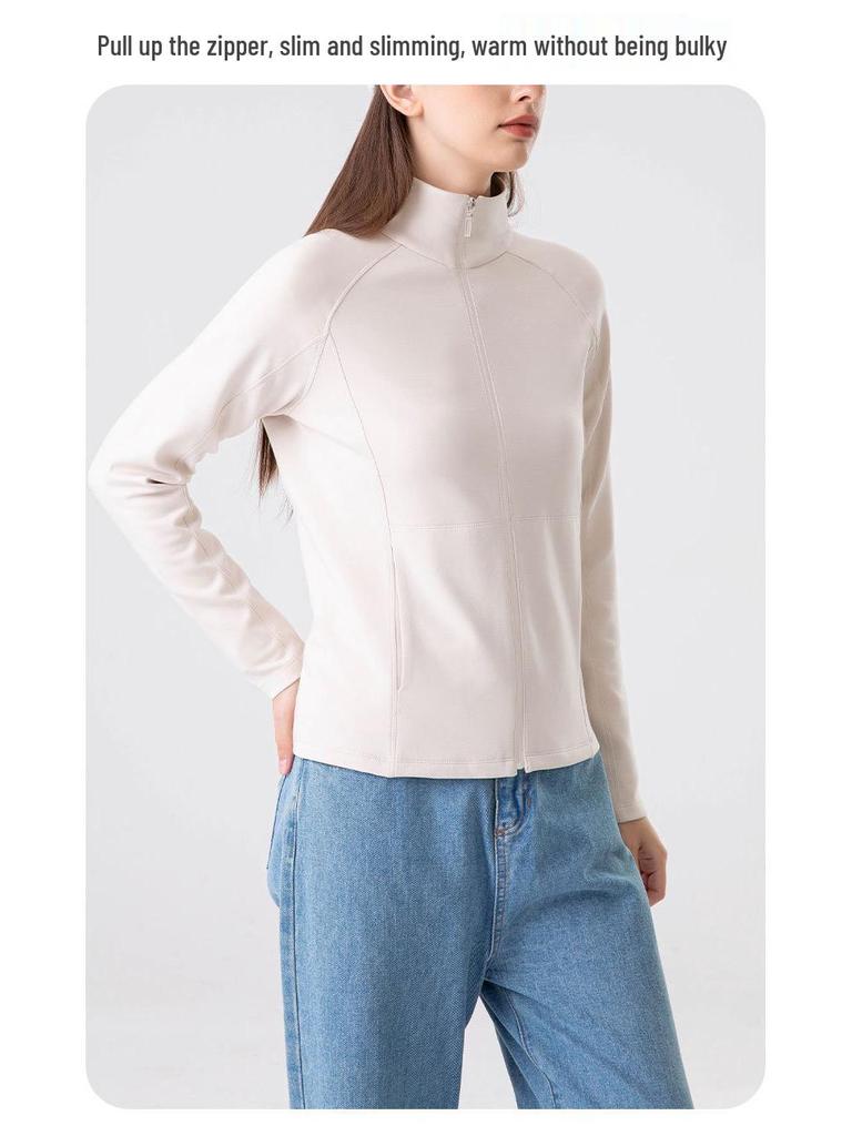 Lulu Women's Sand Wash Softshell Jacket: Brushed, Light Sport Long Sleeve with Stand Collar & Zipper for Autumn/Winter