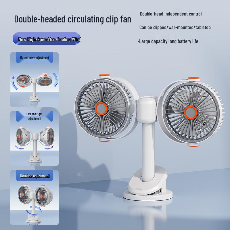 Dual-Head Multi-Functional USB Fan: Desktop & Wall-Mounted Clip for High Wind Circulation Double-headed Small Fan