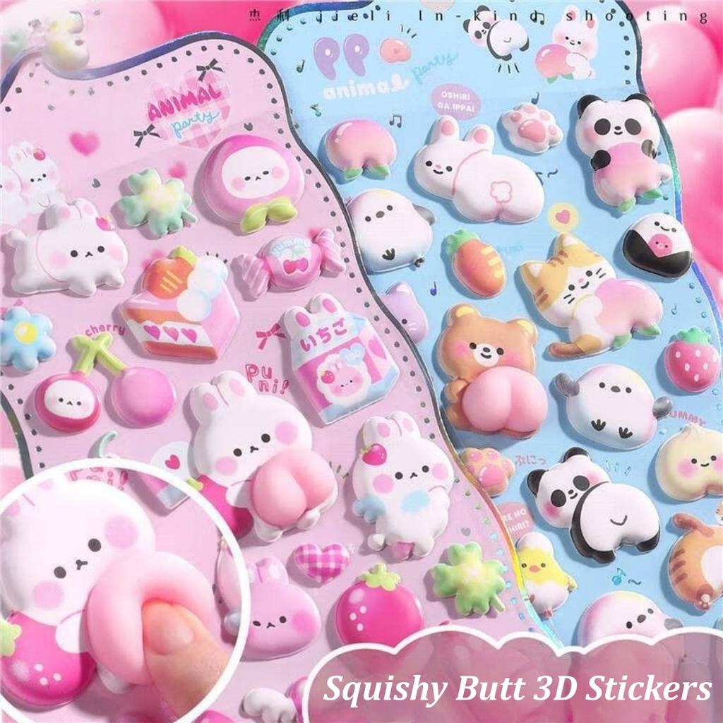 Squishy Butt 3D Stickers Cute Cartoon Bear Rabbit Pinch Decompression Toy For Scrapbooking Journal Phone Case DIY Decor