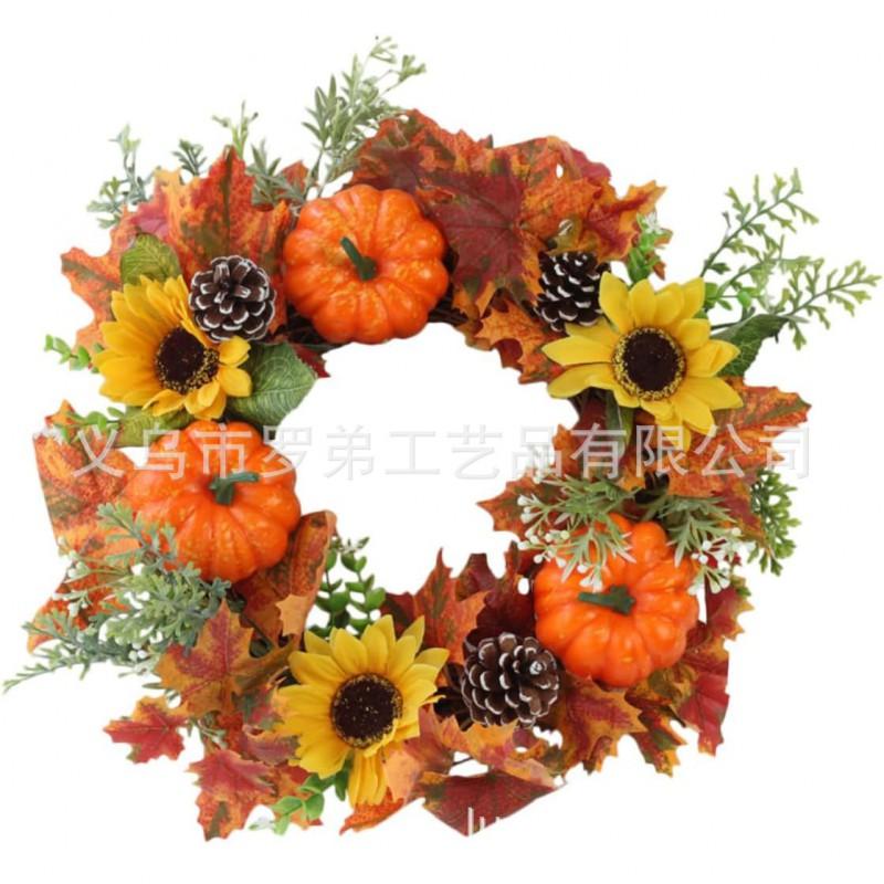 Harvest Wreath With Pumpkins Berries Vine Circle Halloween Thanksgiving Door Decor