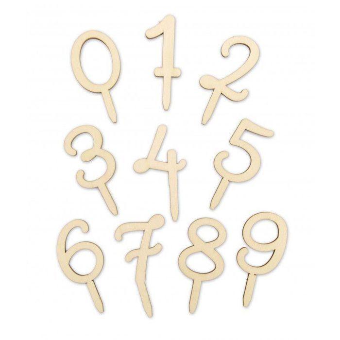 Cake Toppers en Bois - SCRAP COOKING - Chiffres 0 à 9 - Beige - Mixte - Pour Enfants