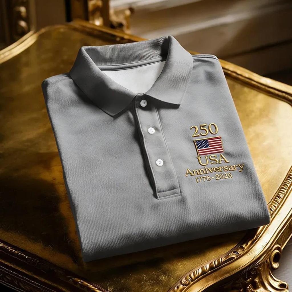 Men's Casual Polo Shirt USA Anniversary 1776-2026 Printed Short Sleeve Collared Shirt Lightweight Breathable Fabric Comfortable Fit