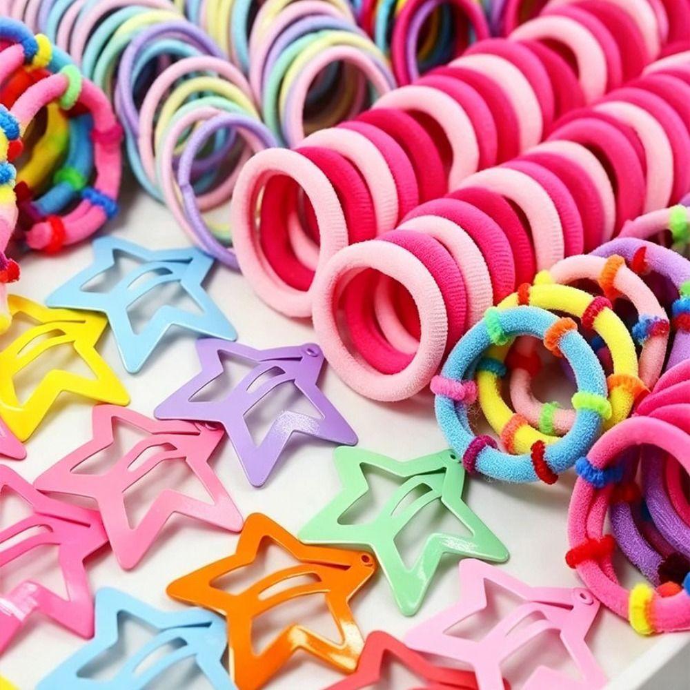 875Pcs Colorful Kids Hair Accessories Set Sweet Hair Clips Elastics Ponytail Holders  For Girls