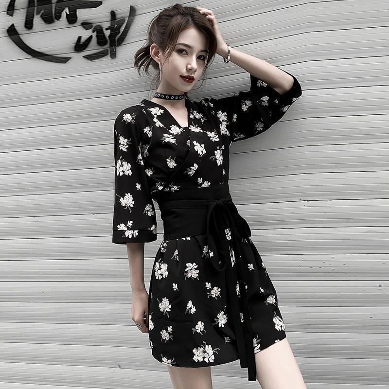 New Spring and Summer Women's Clothing Floral Dress Femininity Waist Thin Hepburn Style Small Black Dress