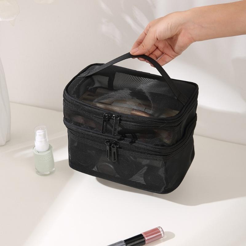 Cosmetic Bag Nylon Makeup Bag Single/Double Layer Cosmetic Bag Large Capacity Toiletry Storage Bag for Travel Portable