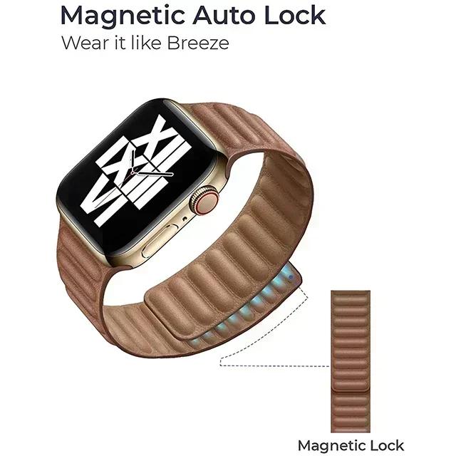 Leather Strap for Apple Watch Band 42mm 46mm 45mm 44mm 40mm Original Magnetic Loop Link Bracelet iWatch Ultar 2 49mm 10 9 8 7 SE