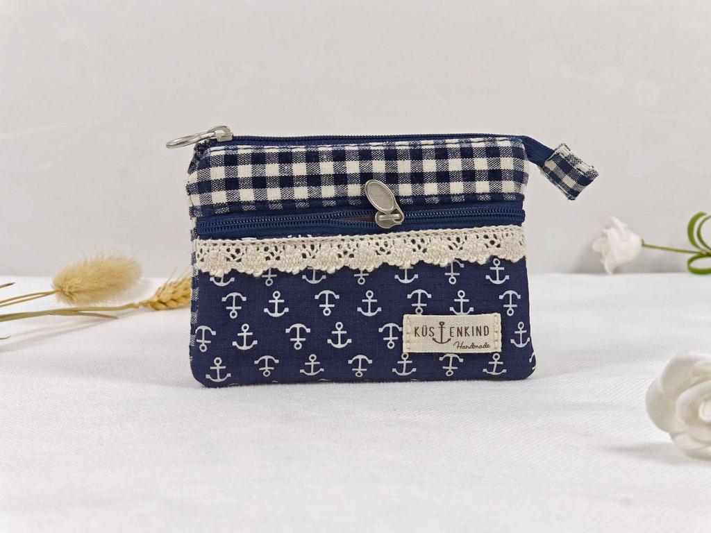 Handmade Countryside Fabric Double Zipper Coin Purse & Key Holder for Women