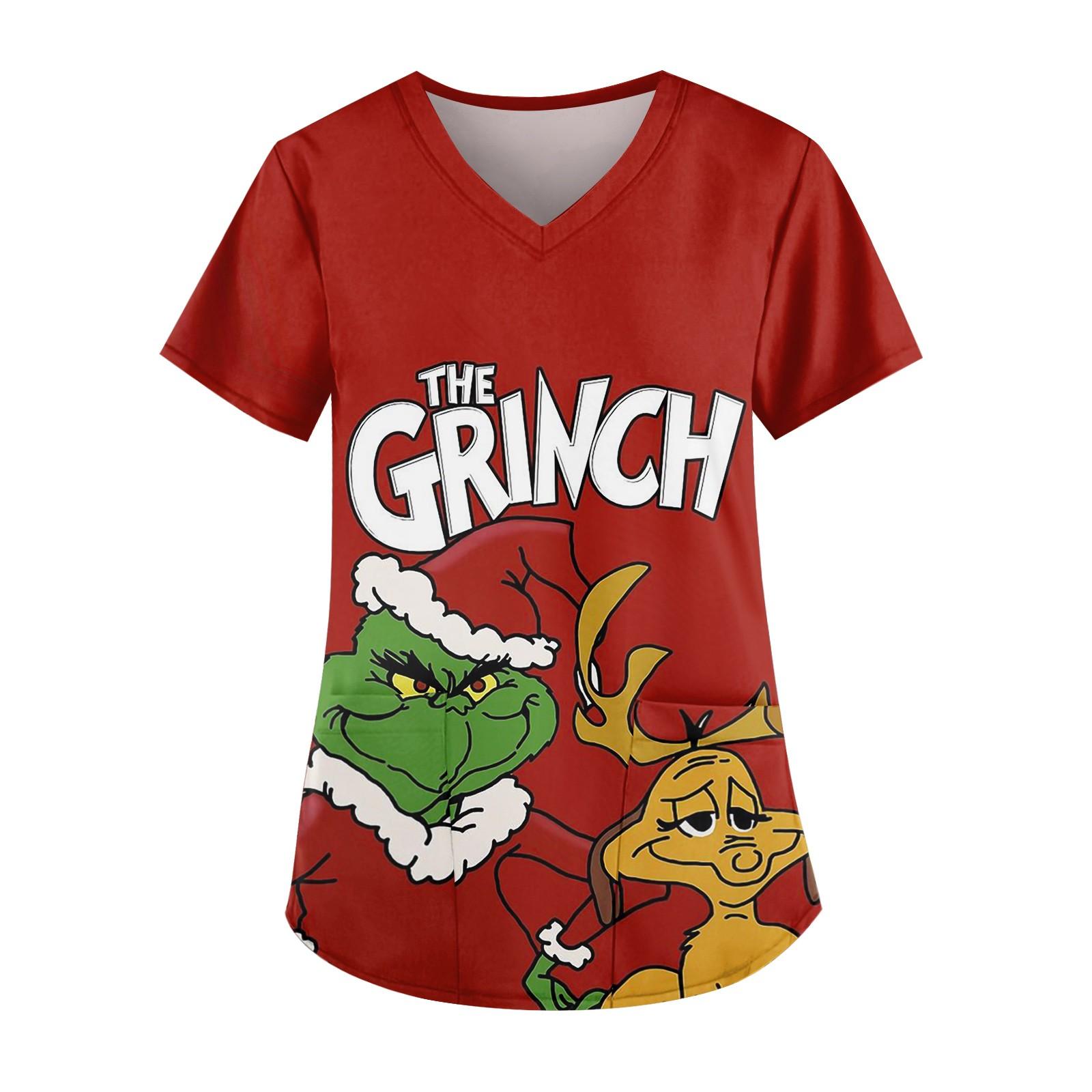 

Плюс Размер Печатный Рабочий Униформа Топы Для Женщин Крест V-образный вырез Печати Короткий Рукав Забавные Футболки Рабочая Одежда Футболка С Карманами XXXXL красный