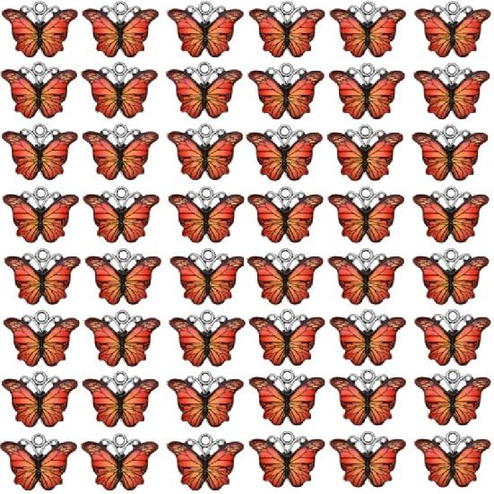 Zhiheng 50 Pack Alloy Butterfly Charms Monarch Butterfly Enamel Pendant Beads for Jewelry Making DIY Earring Necklace Bracelets Accessories Wine