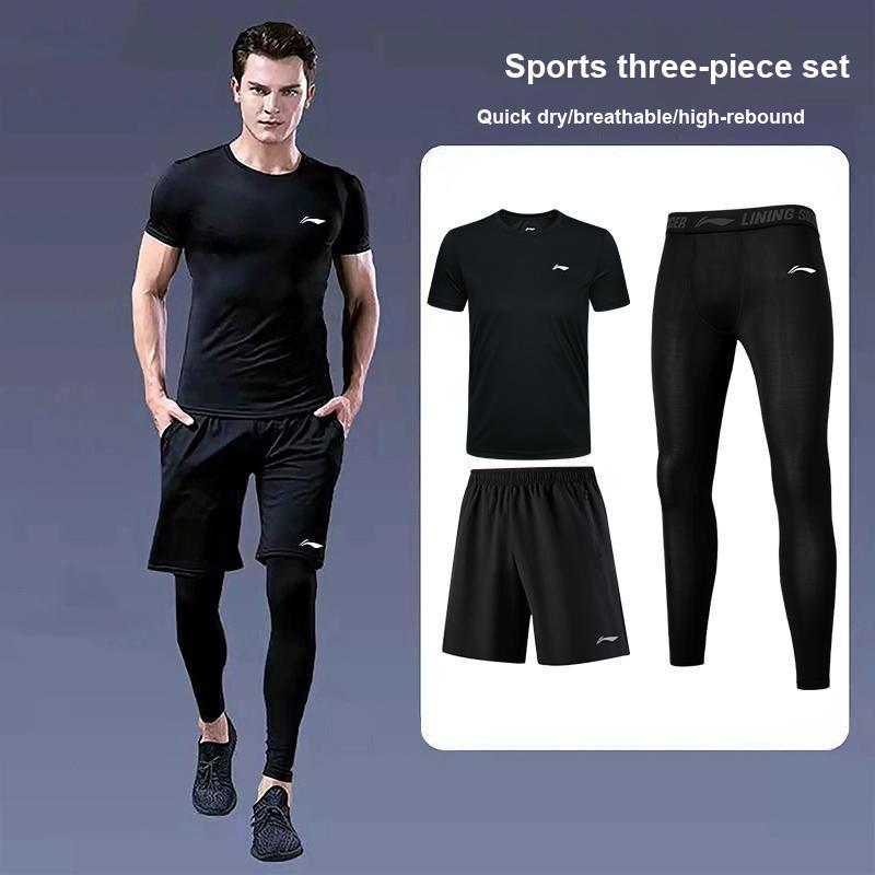 Li-Ning Skin-Friendly Comfortable Breathable Casual Sports Suit 3-Piece Set Men Suits MBZH155-1+MBZH023-1