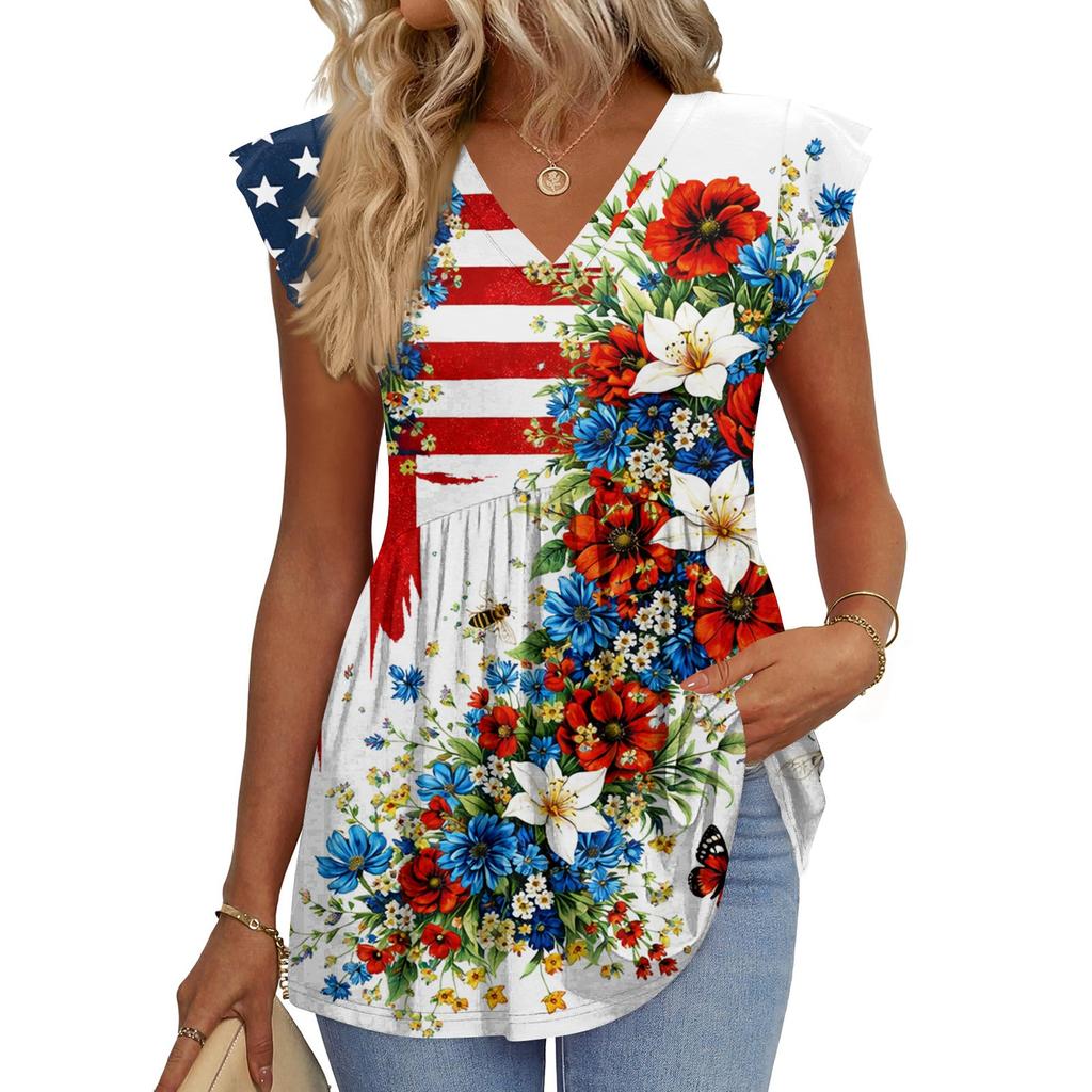 Womens Tops Fashionable V-neck Ruffled Sleeve Short-sleeved T-shirt Business Blouses