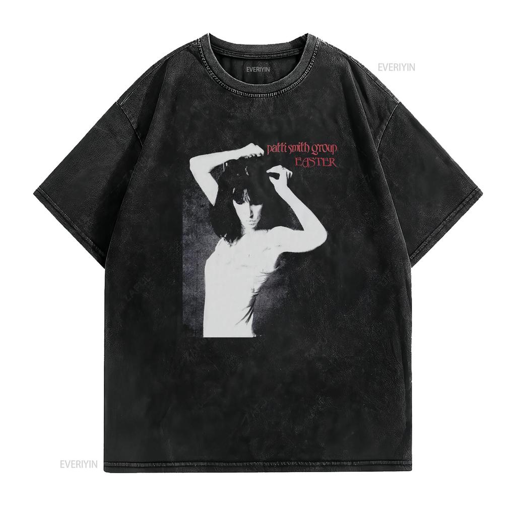 Vintage 1980s Patti Smith Group T Shirt Music For Vintage Washed Fashion Streetwear Versatile Comfortable Homme Stretched