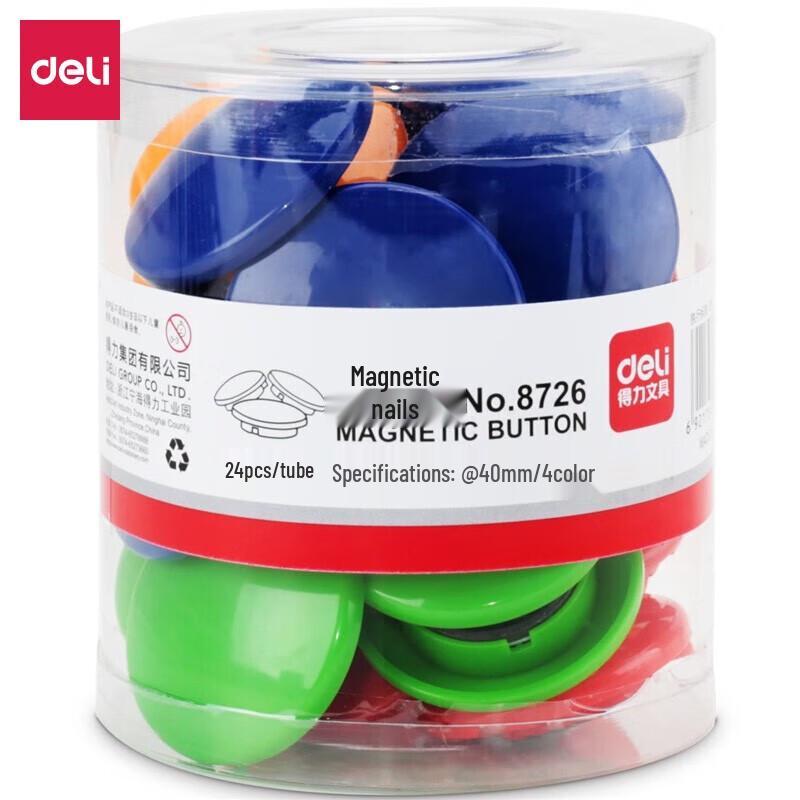 Deli 40mm Whiteboard Magnetic Push Pins, Mixed Colors, 24-Pack